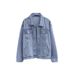"Women's Oversized Denim Jacket - Vintage Washed Boyfriend Style Loose Fit Spring/Autumn Top (Light Blue/Black)"_mkmklike.com