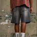 Men's Distressed Denim Shorts, Vintage Washed Blue High-Street 5-Inch Casual Cargo Shorts With Ripped Details, Relaxed Fit Summer Shorts_mkmklike.com