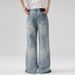 Unisex Classic Washed Blue Jeans – Vintage Straight-Leg Denim With Cat Whisker Details, A-Line Cut For Height Elongation, Everyday Essential_mkmklike.com