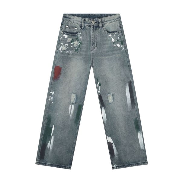 Distressed Graffiti Streetwear Jeans For Men - Loose Straight Leg Baggy Denim Pants With Hand-Painted Art_mkmklike.com