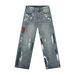 Distressed Graffiti Streetwear Jeans For Men - Loose Straight Leg Baggy Denim Pants With Hand-Painted Art_mkmklike.com