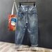 Men's High Street Retro Ripped Beggar Pants Loose Straight Harem Jeans Trendy Nine Point Spring Summer Clothing_mkmklike.com