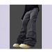 Retro Washed High-Waisted Flared Jeans Vintage Ripped Denim Water Wave Stitching Stacked Hem Unisex Y2K Revival Streetwear_mkmklike.com