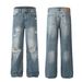 Men's Clothing Retro Style High End Washed Blue Street Fashion Hole Design Men's Loose Flared Jeans_mkmklike.com