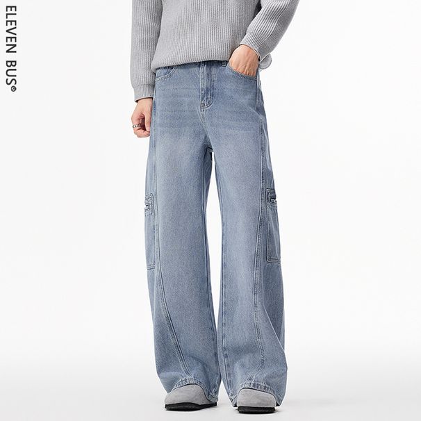 Men's Oversized Straight-Leg Jeans – Vintage Washed Denim Pants With Multi-Pocket & Streetwear Design_mkmklike.com