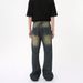 Men's Clothing Retro High Street Flared Jeans For Men Loose Straight Leg Pants Button Decoration Trendy Brand_mkmklike.com