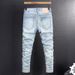 Men's Slim Fit Vintage Washed Blue Jeans Distressed Skinny Denim Pants Faded And Ripped Details Streetwear Style_mkmklike.com