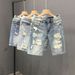 Men's Lightweight Ripped Denim Shorts Casual Straight Leg Mid-Length Capri Pants For Summer_mkmklike.com