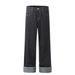 Men's High Street Trendy Straight-Leg Jeans Rolled Hem, Loose Wide-Leg Pants With Unique Design_mkmklike.com