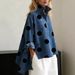 Voya Recommend! New Women's Printed Imitation Denim Stand Up Collar Casual Shirt With Personalized Front Short And Back Long Top_mkmklike.com