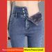 Women's Fleece-lined High-waisted Jeans, 2024 Autumn And Winter New Style, Stretchy Pencil Slim-fit Skinny Cropped Pants_mkmklike.com