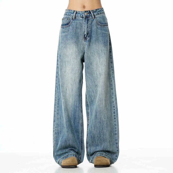 Men's Loose Fit Jeans Street Style Versatile Washed Cleanfit Wide Leg Pants High Street_mkmklike.com