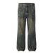 Heavy-duty Jeans For Men Punk Deconstructed Patchwork Design Washed Ripple Straight-leg Trousers Trendy_mkmklike.com