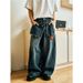 New Innovative Fake Two-piece Splicing Double Waist Jeans Men's And Women's Same Trendy Jazz Dance Wide-leg Pants_mkmklike.com