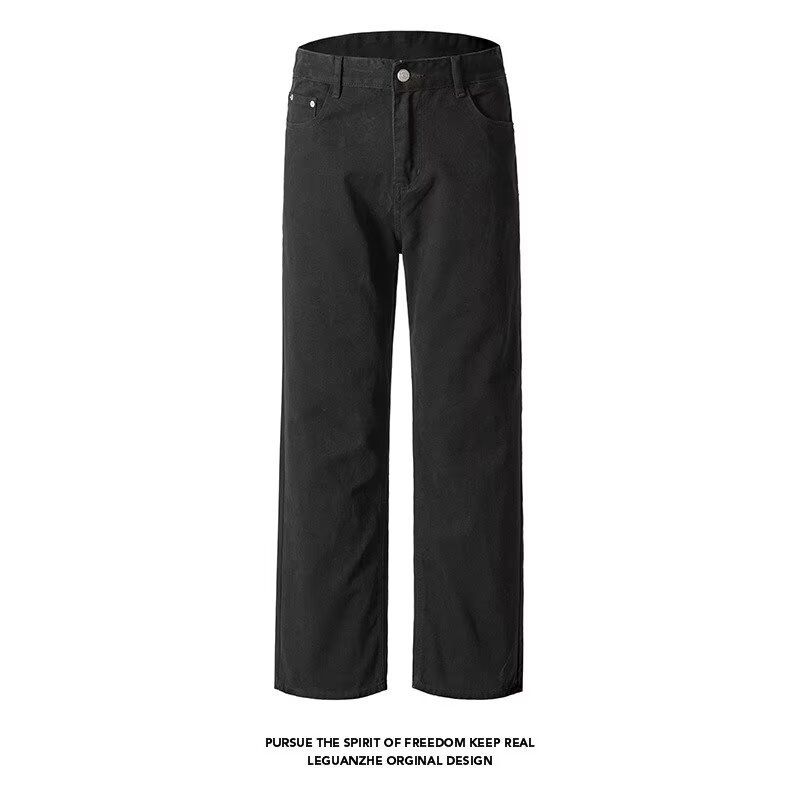 Men's Maillard Washed Jeans - Vintage Loose Straight-Leg Denim Pants For Spring & Fall, Retro Workwear Style With Stretch Comfort_mkmklike.com