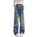 Men's Clothing Spring New American High Street Style Paint Splatter Denim Jeans Men's Straight Leg Pants_mkmklike.com