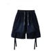 Men's Multi Pocket Cargo Denim Shorts High Street Style Loose Fit Cropped Pleated Trendy Summer Cool Ribbons_mkmklike.com