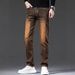 Men's Dark Brown Stretchy Denim Trousers Comfortable Fit Midweight Simple Jeans Multi-Pocket Pants_mkmklike.com