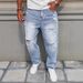 Men's Clothing Straight Leg Non-Stretch Light Blue Bicycle Style Classic Fit With Modern Appeal Ripped And Distressed Denim Jeans_mkmklike.com