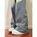 Micro Flared Jeans For Men's Summer New Washed And Distressed American Zippered Pan, Trendy Straight Leg Floor Mop_mkmklike.com
