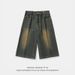 Men's Washed Distressed Wide Leg Jeans Vintage Straight Mid-Length Casual Elastic Cropped Shorts Summer Loose Fit_mkmklike.com