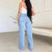 K Women's Jeans Long High Waisted Ripped Edge European And American Style Comfortable Wide Leg Pants_mkmklike.com