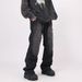 Men's Retro American Pleated Straight Leg Jeans Trendy High Street Style Slimming Distressed Washed Trousers_mkmklike.com