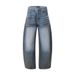 Color Block Spray Paint Vintage Dirty Denim Scimitar Men's Trendy High Street Wasteland Style Loose Wide Leg Straight_mkmklike.com