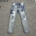 Trendy Men's Summer Embroidered Jeans Hong Kong Style Hip Hop High Street Cool Stylish mid Waist Long Pants Cotton Black Gray Blue_mkmklike.com