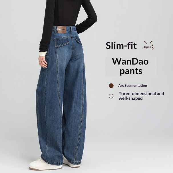 Clair Clair Scimitar Jeans For Women 2025 New Autumn Winter Wide Leg Loose Retro Blue Petite High Waist Straight Scythe Pants_mkmklike.com