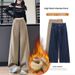 Clair Khaki Curved Knife Fleece-Lined Thickened Jeans For Women, Autumn And Winter 2025 New Loose Floor-Length Straight_mkmklike.com