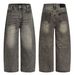 Unisex Straight Leg Whiskered Jeans Clean Fit Loose Versatile Wide Leg Pants Midweight Cotton Black Washed Distressed 11KN_mkmklike.com