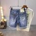 Men's Trendy Denim Shorts Summer Thin Ripped Embroidered Casual Riding Breeches Five Point Pants_mkmklike.com