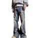 American High Washed Distressed Patchwork Deconstruction Jeans For Men, Loose Slightly Flared, Handsome And Explosive_mkmklike.com