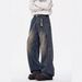 American Retro Washed Old Jeans Men's Deconstruction Design Wide Legs Loose Straight Casual Versatile Trousers_mkmklike.com