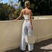 High-Waisted Ripped Wide Leg Jeans Women's Pink Frayed Edges Color-Block Straight Leg Trousers European American Style_mkmklike.com