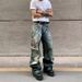 American Retro High Street Wide-leg Pants Chain Printed Jeans Trendy Brand Loose Wide-leg Mopping Pants_mkmklike.com