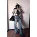 Men's Washed Lightning Denim Jeans - Cleanfit High Street Baggy Straight Leg Bootcut Pants For Slim Look_mkmklike.com