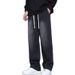 Men's Classic Straight Leg Jeans Black Distressed Denim Pants Relaxed Fit Casual Daily Wear Polyester_mkmklike.com