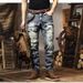 Men's Distressed Washed Jeans High Street Trendy Retro Casual Slim Straight Leg Pants With Pockets_mkmklike.com