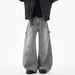 Men's Patchwork Logging Jeans High Street Fashion Mid Waist Straight Loose Trousers Retro Curved Blade Design Machine Washable_mkmklike.com