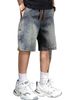 Men's Clothing Retro Blue Button Design Loose Straight Leg Shorts Trendy Versatile Five Point Pants Bestseller_mkmklike.com