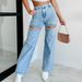 Women's Clothing Spring And Summer Fashion Casual Ripped Straight Women's Jeans_mkmklike.com