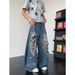 High Waisted Printed Ripped Denim Jeans Loose Fitting Slimming Straight Leg Wide Leg Pants For Men And Women Spring Summer_mkmklike.com