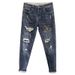 Men's Clothing with personality ripped patches, heavy-duty hot diamond printing, trendy brand, slim fit, slim-fitting, versatile, slim trousers_mkmklike.com