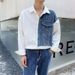 New denim patchwork long sleeved shirt for men in spring and autumn, with a niche design and contrasting color shirt jacket_mkmklike.com