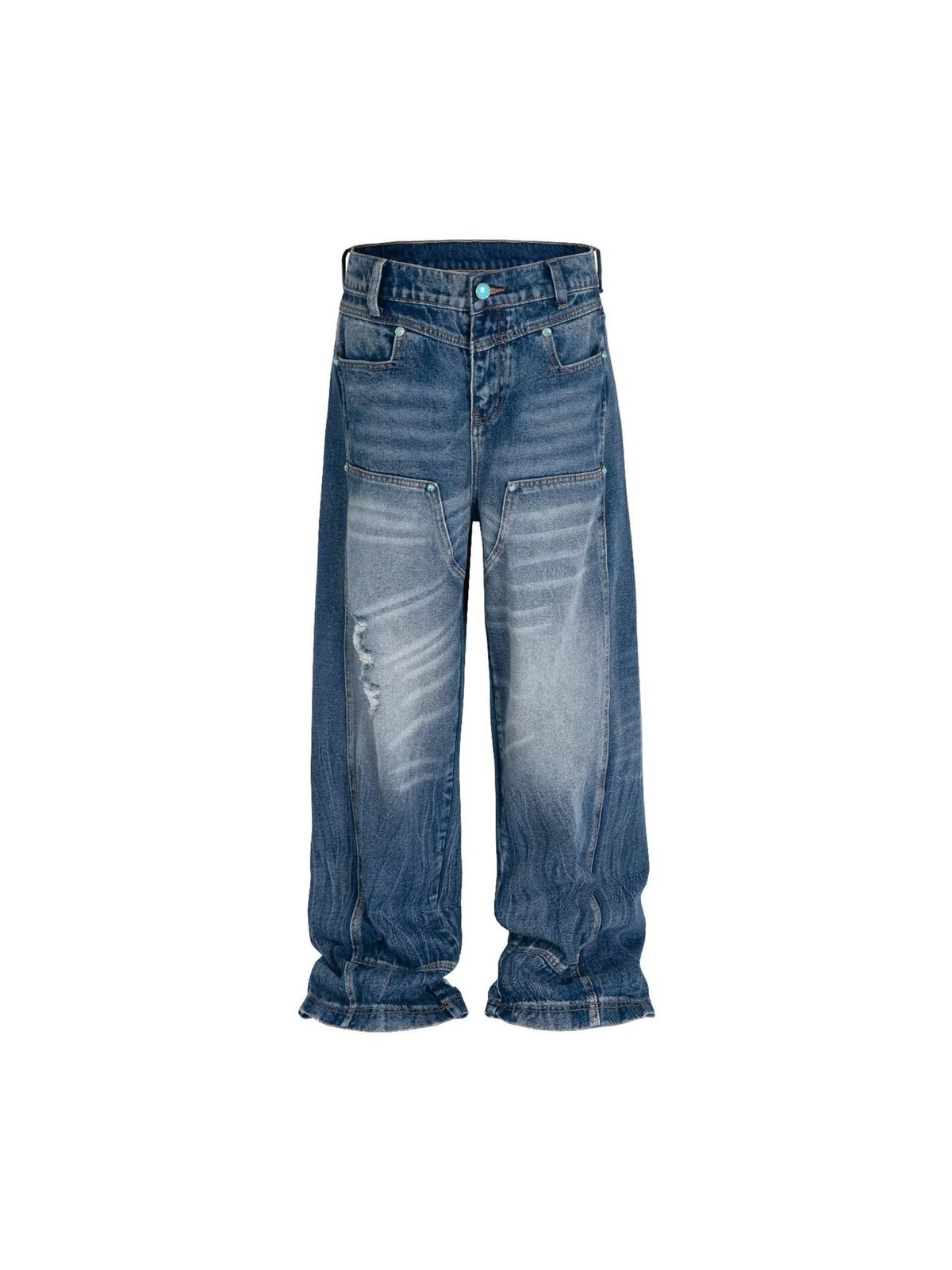 Men's Retro High Street Style Pleated And Studded Jeans Loose Fit Slimming Straight Leg Wide Leg Pants American Fashion_mkmklike.com