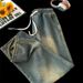 Men's Elastic Waist Straight Leg Jeans American Retro Washed Loose Casual Versatile Long Pants Spring Autumn Style_mkmklike.com