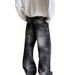 Men's Slimming Straight Leg Jeans Retro Washed Distressed Wide Leg Drape Loose Fit Style_mkmklike.com