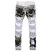 Men's White Camo Print Stretch Jeans Slim Fit Skinny Leg Tactical Style Denim Pants_mkmklike.com